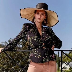 L'AGENCE Black Floral Blouse